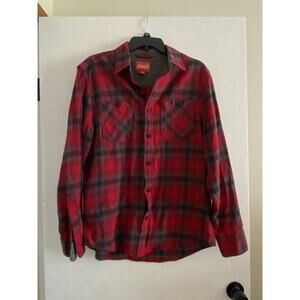 Coleman Shirt Men's Red Gray Black Flannel Plaid Button Down Shirt Size Medium